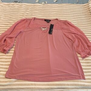 Apt. 9 Dusty Rose Puff-Sleeve Blouse with Crystal Accent